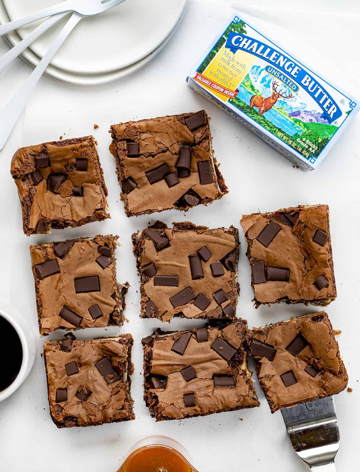 24 Hour Caramel Brownies Cut Up Into Pieces