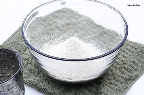 flour in a bowl for homemade white cake
