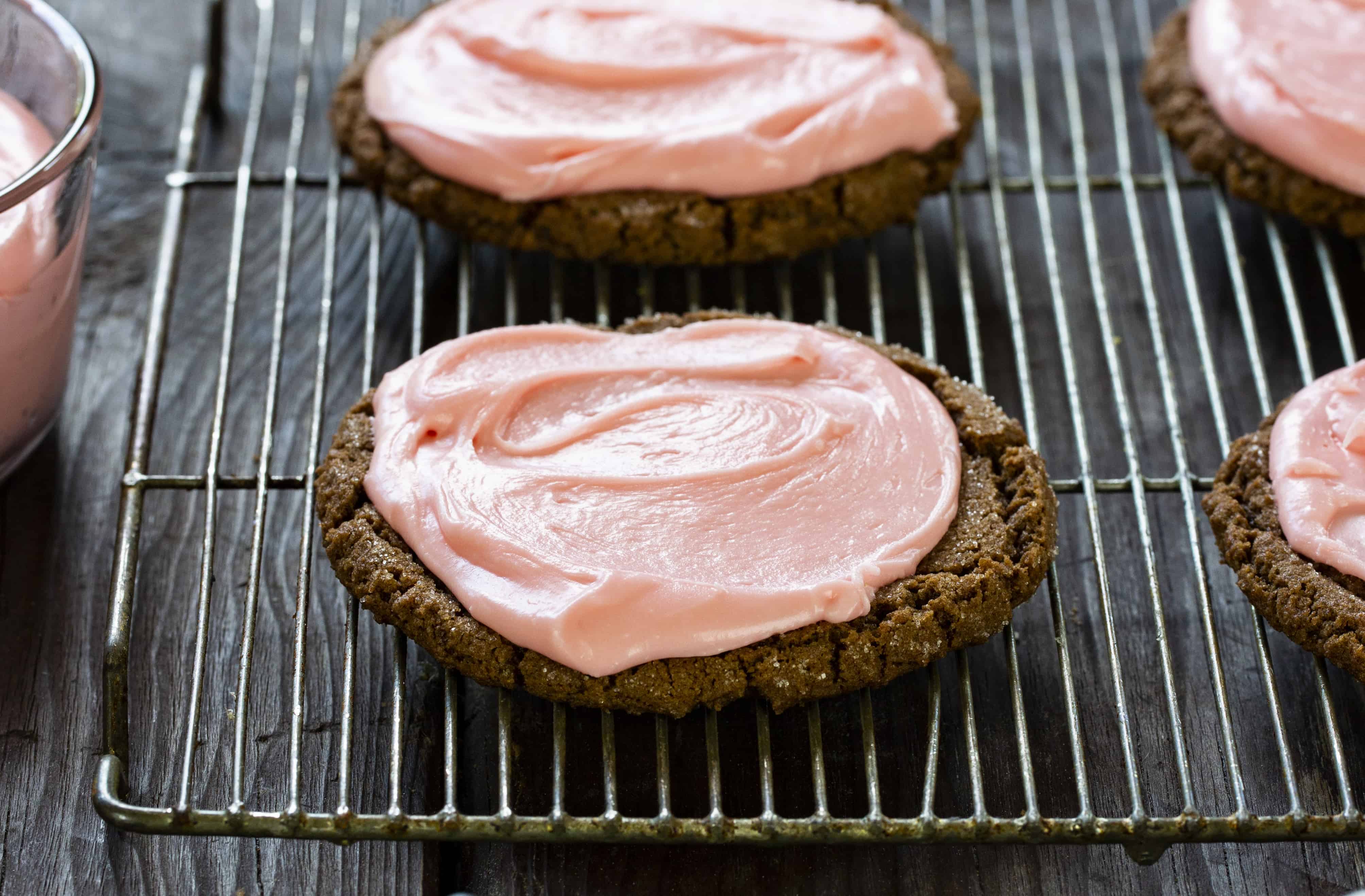 Chocolate Cookies with Cherry Frosting