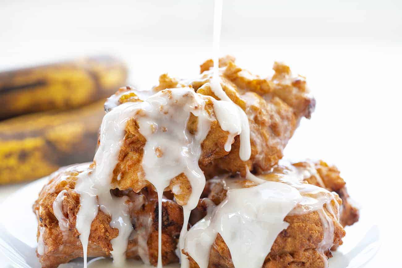 Pouring Glaze over Banana Fritters