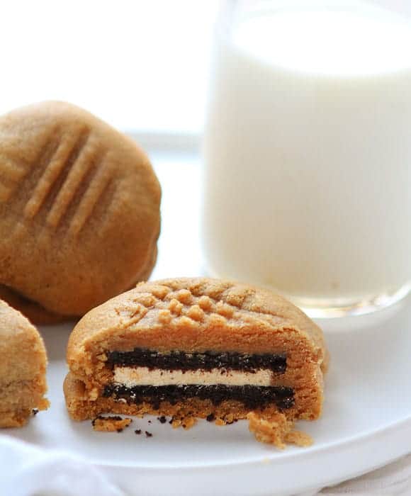 Peanut Butter Cookies stuffed with Peanut Butter Oreo's!