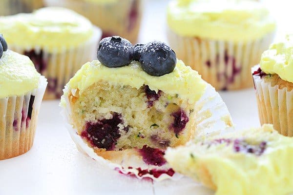 Blueberry Zucchini Cupcakes with Lemon Buttercream!