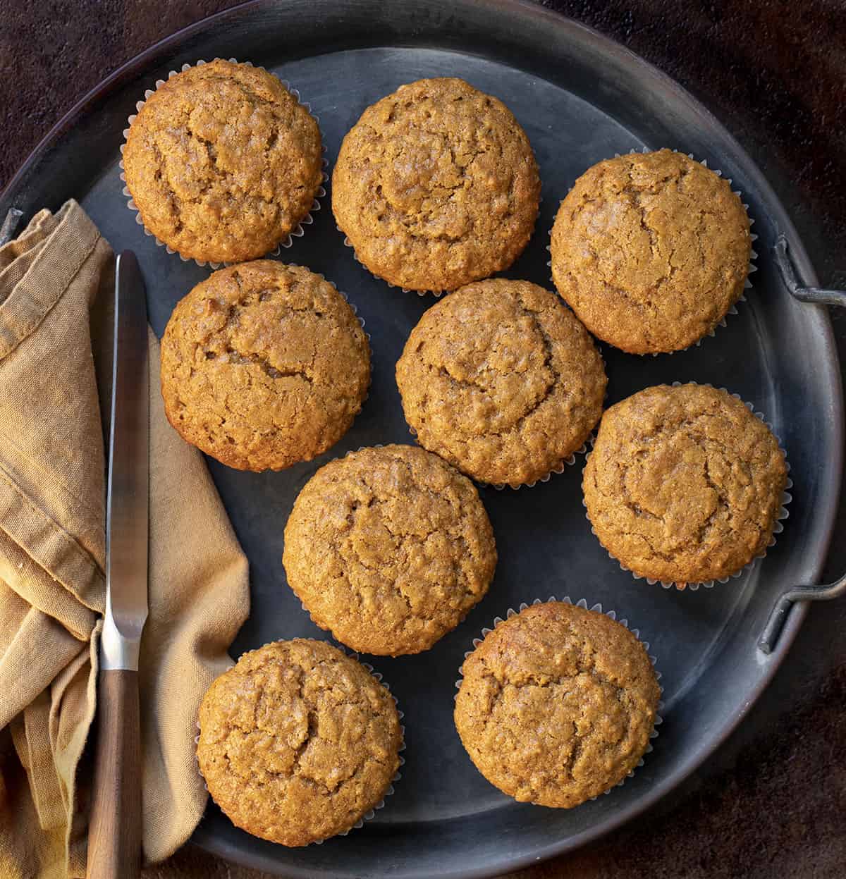 Bran Muffins from Overhead with Butter KNife