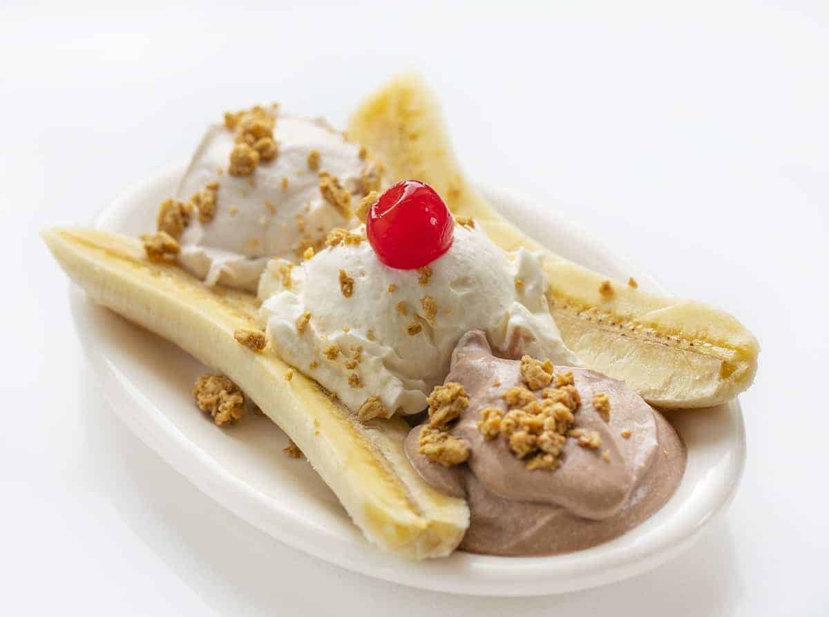 Breakfast Banana Split with Whipped Berry Cream