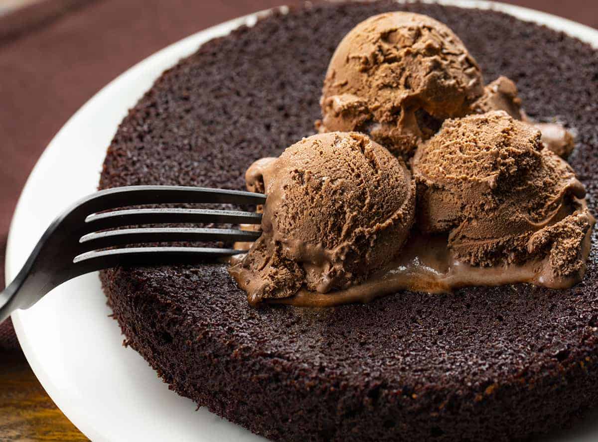 Fork Taking a Bite of Air Fryer Chocolate Brownies for Two 