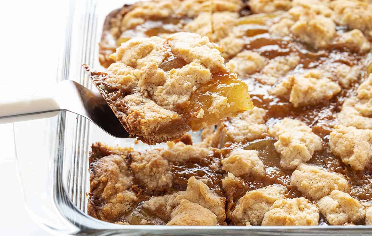 One piece from a pan of Caramel Apple Dump Cake