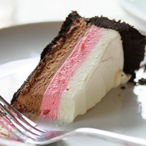 Neapolitan Cheesecake! Vanilla, strawberry and chocolate no-bake cheesecake!