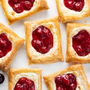 Cherry Danish on a Counter. Breakfast, Cherry, Cherry Cream Cheese Danish, Easy Breakfast Danish, Puff Pastry, Puff Pastry Danish, Quick Breakfast Recipes, Hot Breakfast, i am baker, iambaker