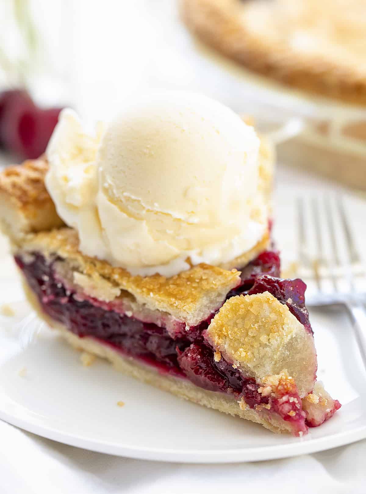 Piece of Cherry Pie with Ice Cream on Top. Cherry Pie, Homemade Pie, Real Homemade Cherry Pie, How to Make Cherry Pie Filling, Best Homemade Pie Crust, Old Fashioned Cherry Pie, The Best Cherry Pie, Baking, Dessert, Christmas Pie, Thanksgiving Pie, Easy Cherry Pie, i am baker, iambaker