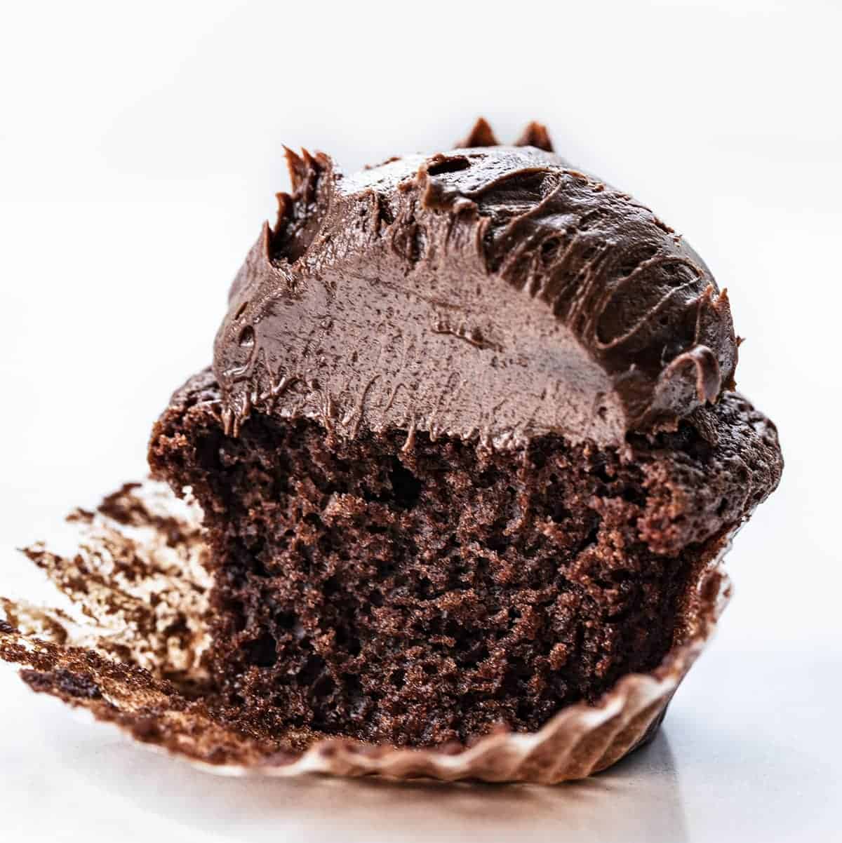 Chocolate Brownie Cupcake Cut Into Showing Soft Texture Inside