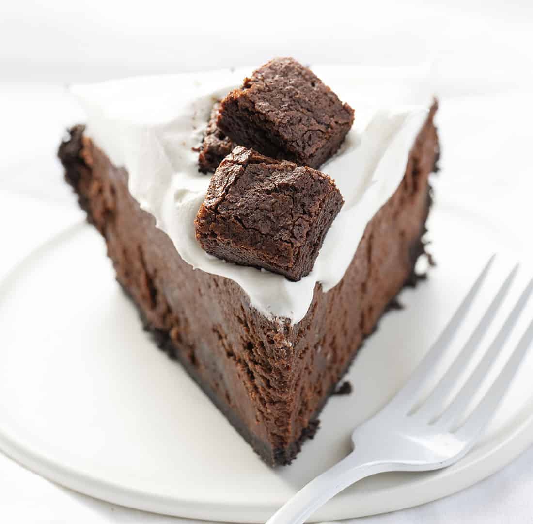 Death By Chocolate Pie - Chocolate Brownie Pie on White Plate