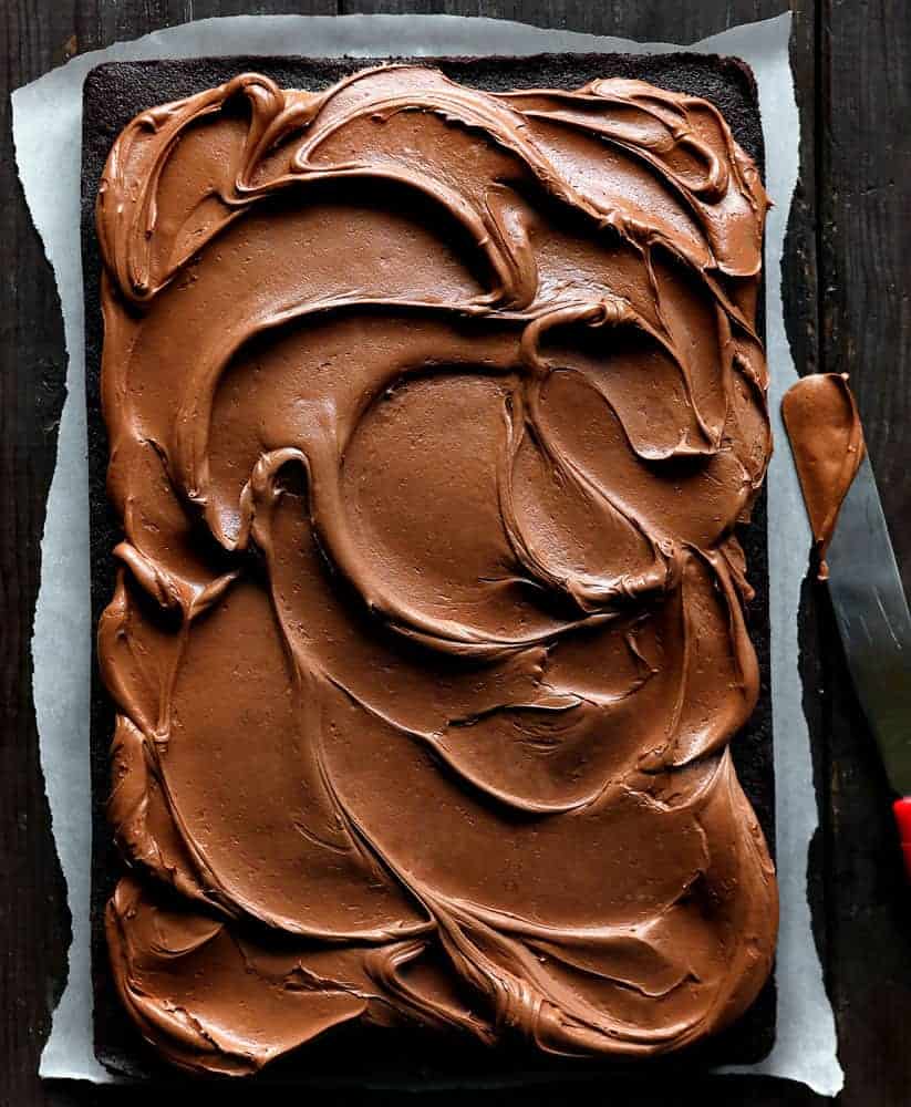 The Best Chocolate Sheet Cake Overhead Image