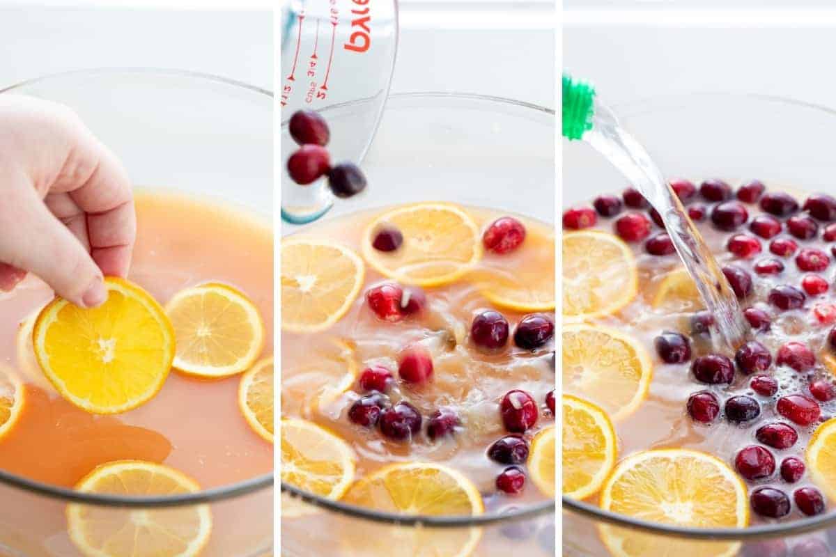 Adding fruit to Christmas Punch