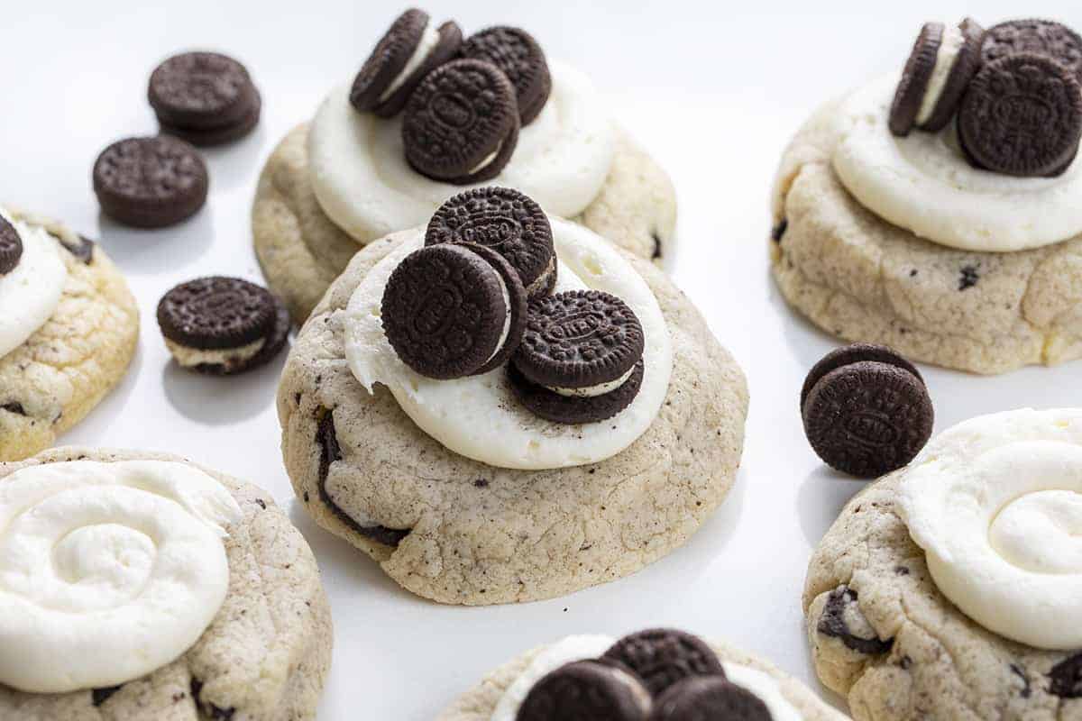 Frosted Cookies and Cream Cookies with Mini Oreo Cookies Recipe - Copycat Crumbl Cookie Recipe