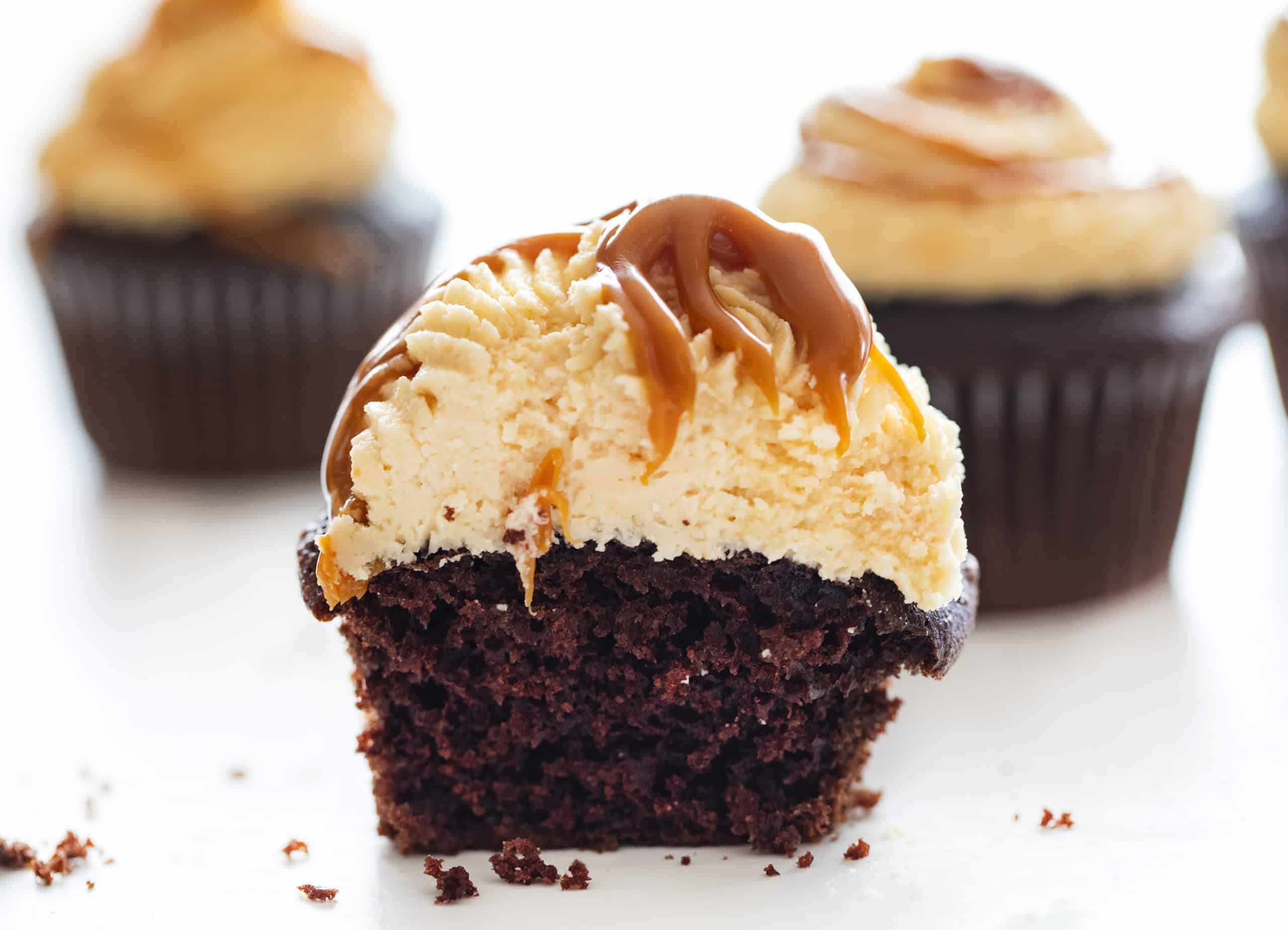 Cut into Chocolate Cupcakes with Salted Caramel Buttercream
