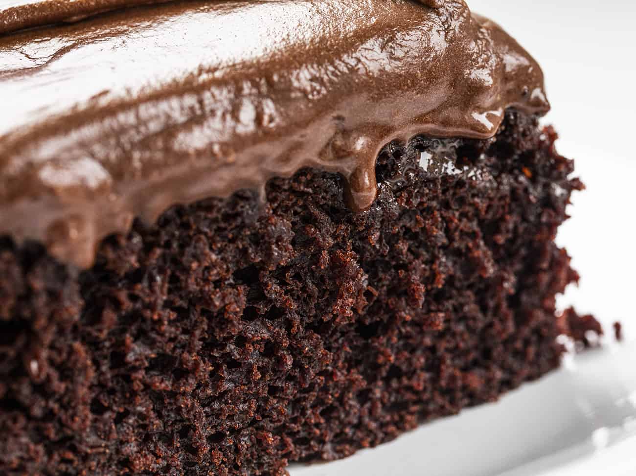 Close up of Chocolate Depression Cake with Chocolate Frosting Dripping