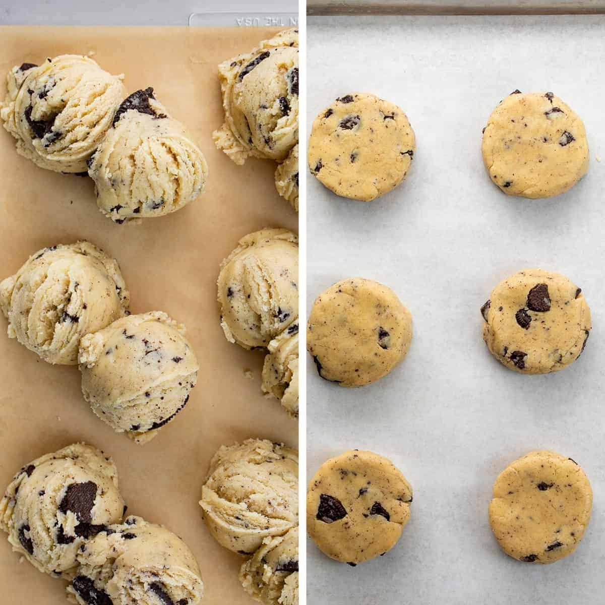 Process for how much batter and how to flatten cookies and cream cookies