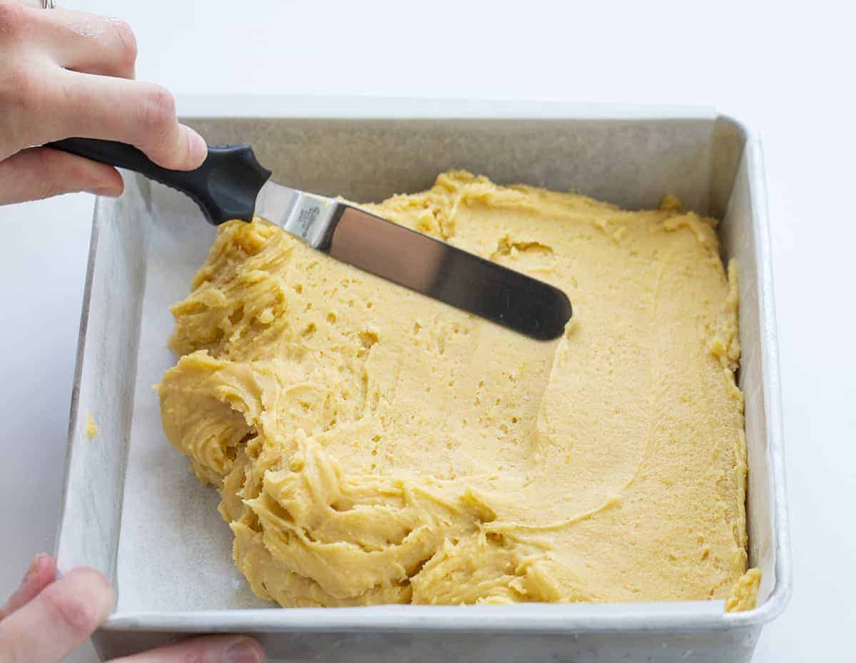 Spreading Lemon Brownie Batter Into Pan