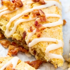 Close up of a Maple Bacon Scone.