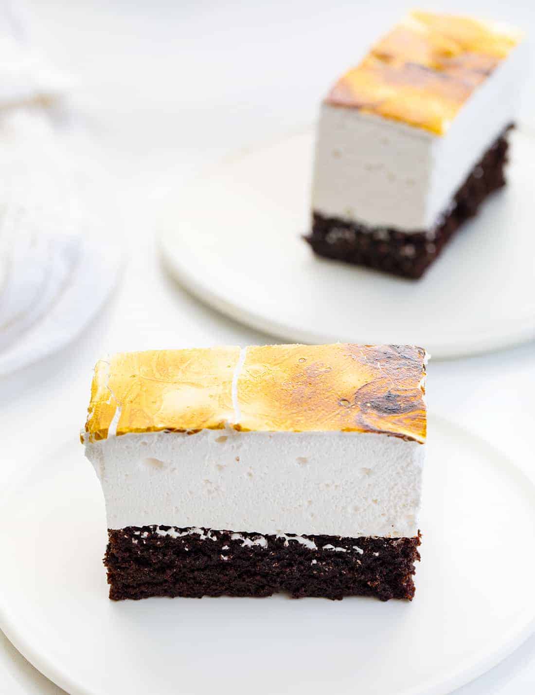 Toasted Marshmallow Brownies on Plates