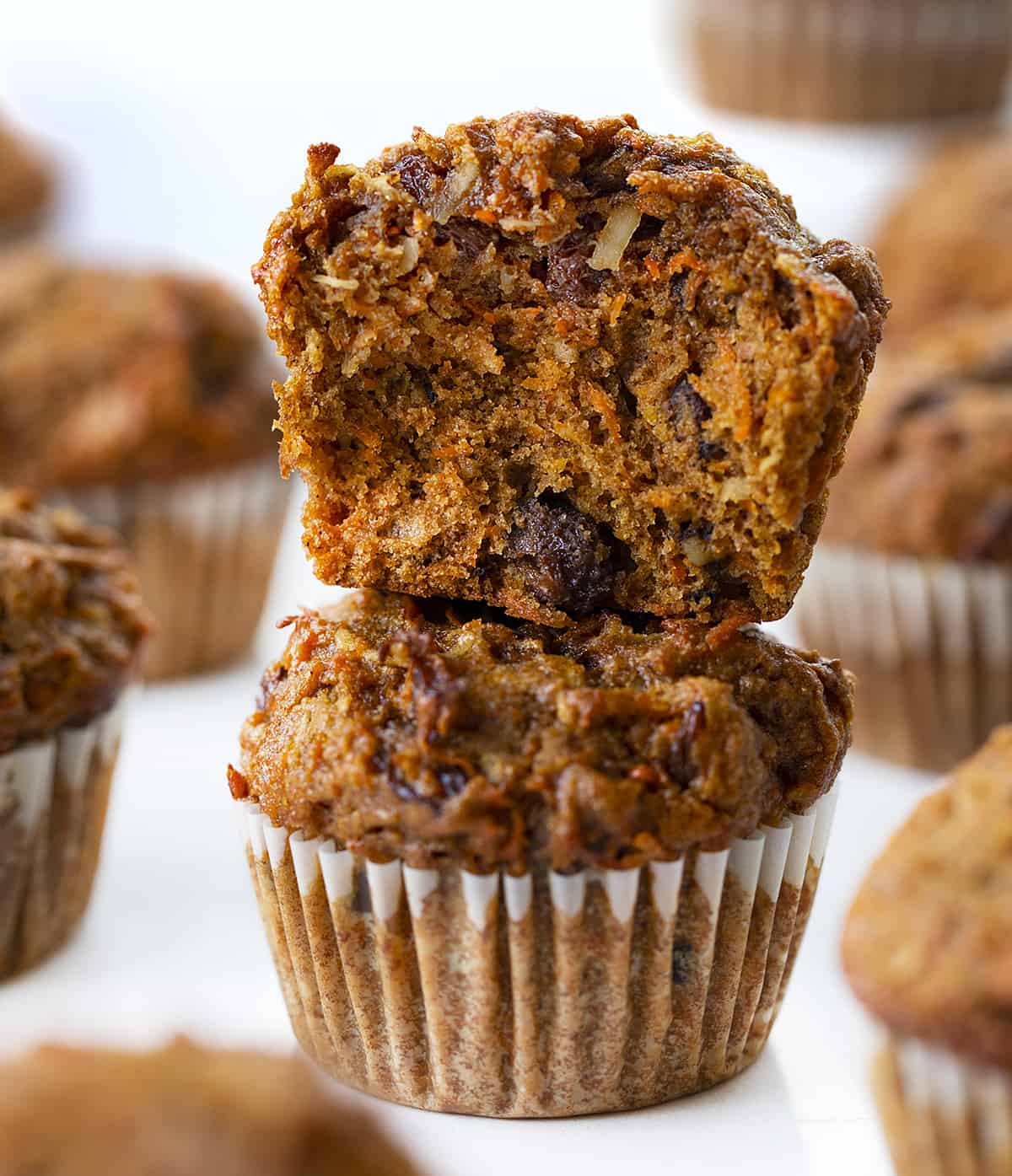 Morning Glory Muffins Stacked with One Cut in Half. Breakfast, Muffins, Muffin Recipes, Healthy Muffins, What are Morning Glory Muffins, Snacks, Baking, i am baker, iambaker