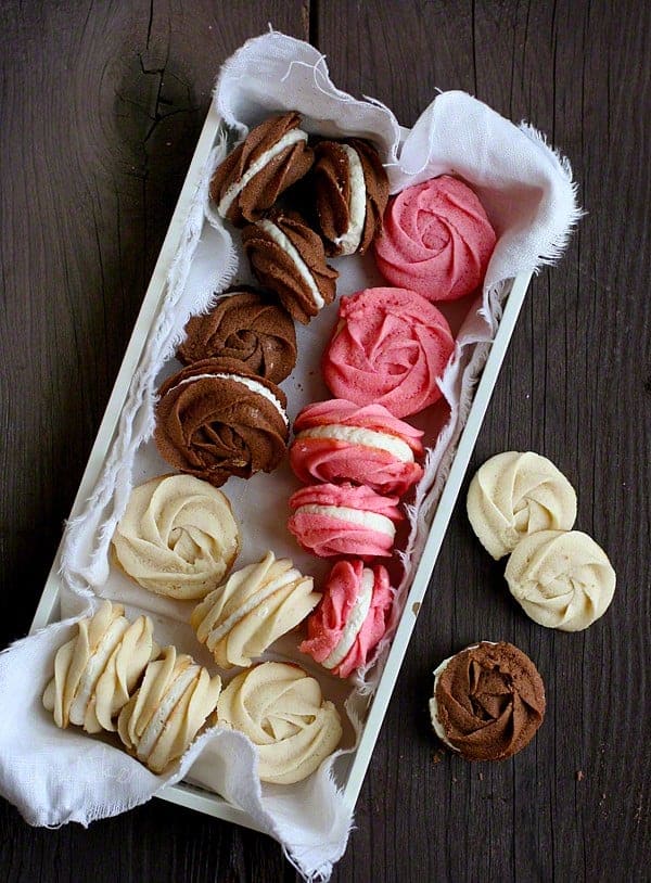 Neapolitan Rose Spritz Cookies from iambaker.net