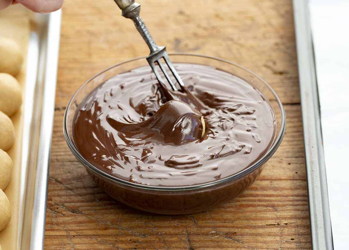 Dipping Peanut Butter Balls into Chocolate