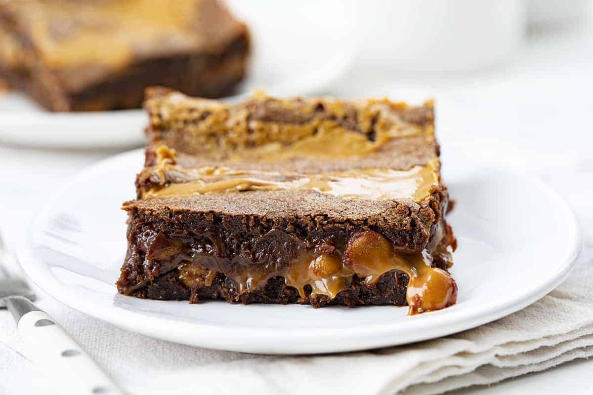 Peanut Butter Brownie Carmelita on a Plate