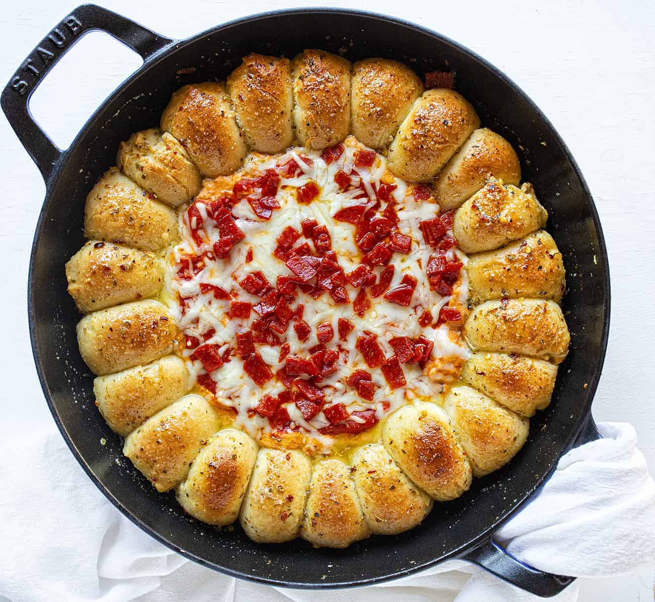 Skillet Pizza Dip Overhead View