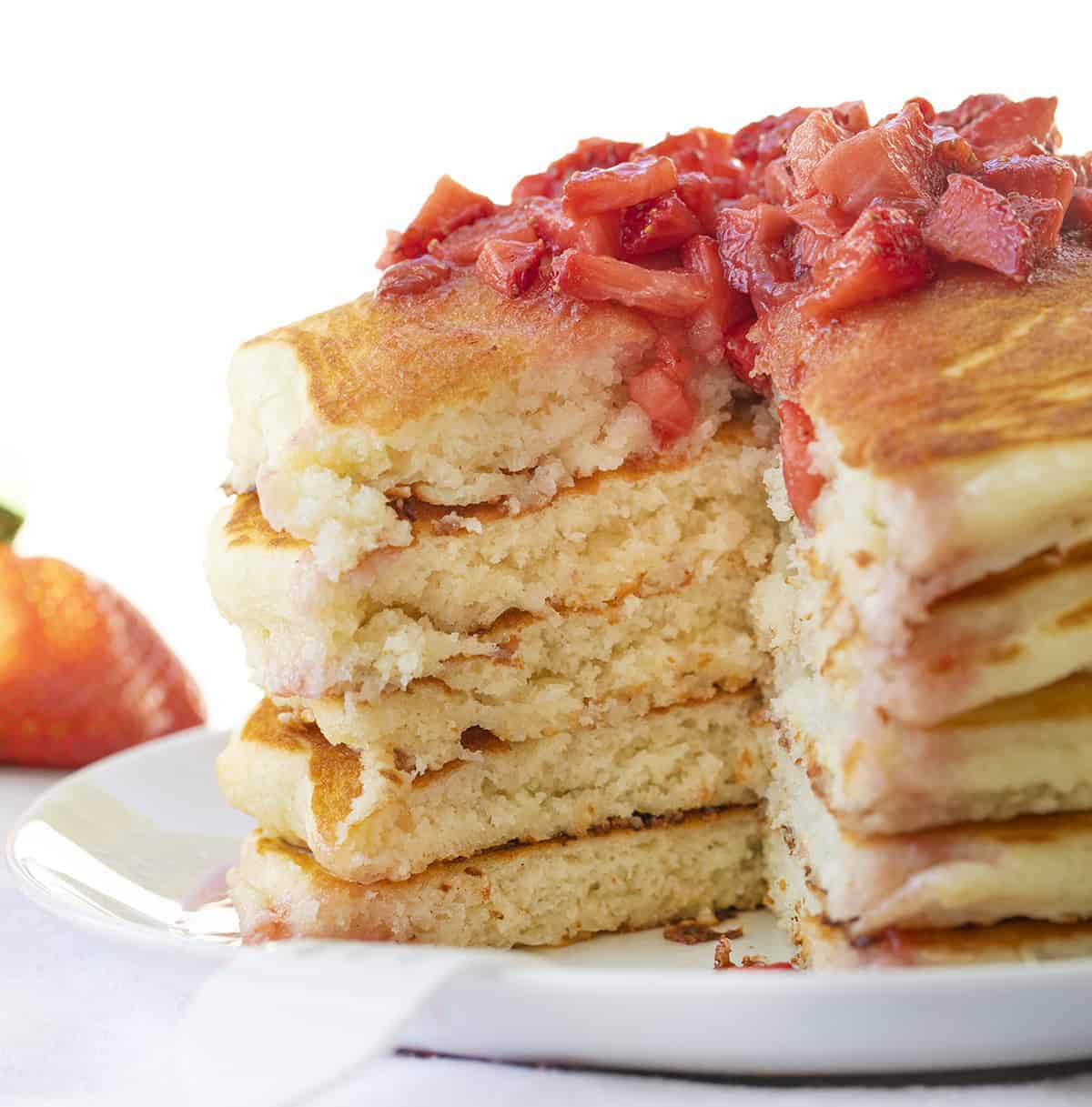 Strawberry Cheesecake Pancakes Cut Into Showing Inside